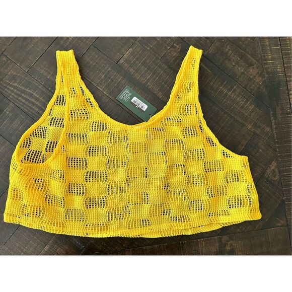 Wild Fable Yellow Open Knit Swim Coverup Top Size Large New - Picture 4 of 4